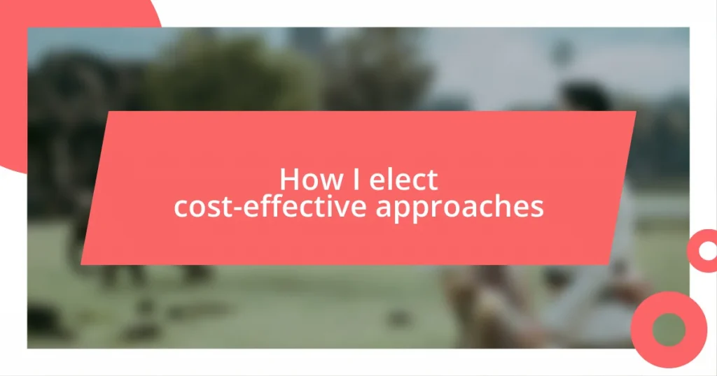 How I elect cost-effective approaches