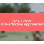 How I elect cost-effective approaches